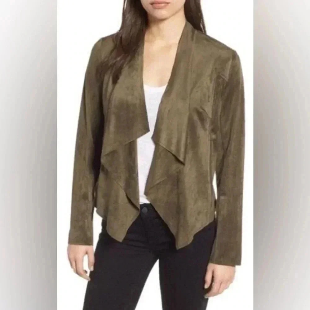 Kut from the Kloth Tayanita Faux Suede brown Jacket Drape Collar small